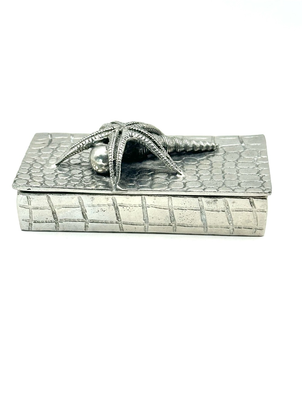 Vintage Cipolla For Neiman Marcus Nautical Starfish Seashell Pewter Trinket Box